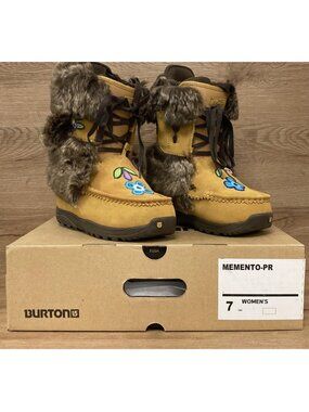 NEW Burton Memento PR Snowboard Boots! 7 Tan Mukluk Style Faux Fur Beaded Detail